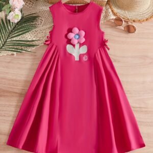 Pink Sleeveless Dress with Floral Applique