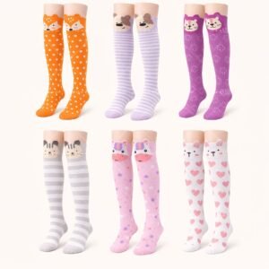 6 Pairs Girls Animal Knee-High Socks