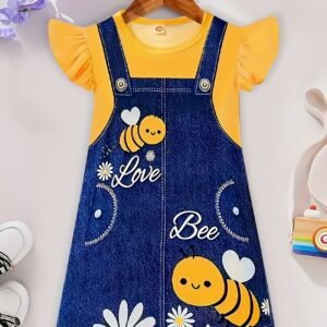 Summer Girls' Dress - Digital Print Bee Design